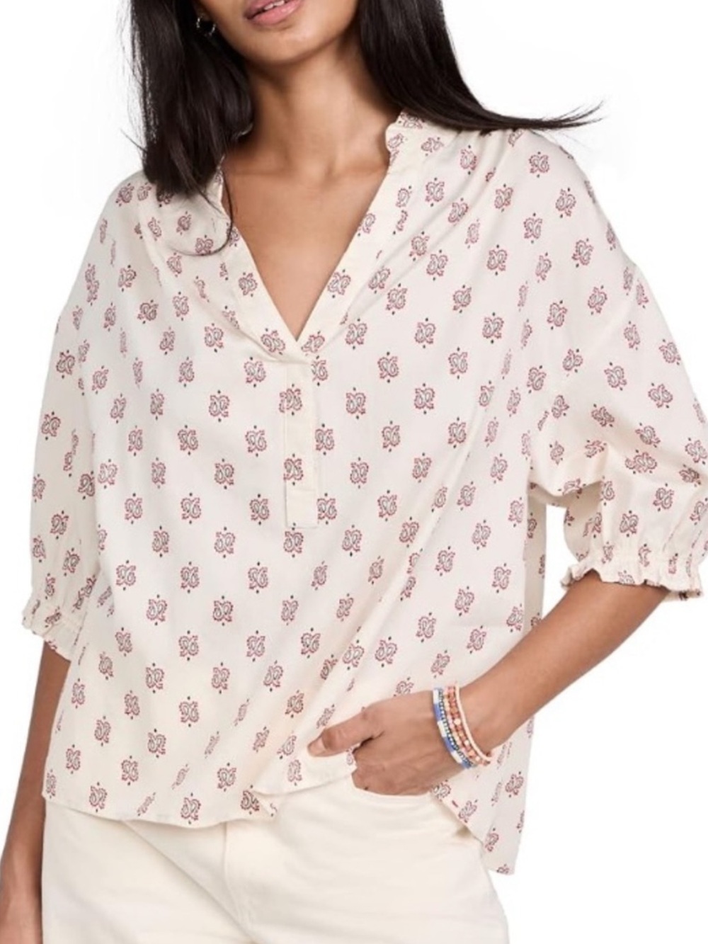 XiRENA Cam Top Short Sleeve Blouse in Cream Small
